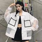 Contrast Trim Paneled Buttoned Jacket White - One Size