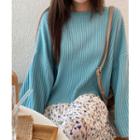 Drop-shoulder Cuffed-sleeve Ribbed Sweater