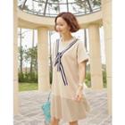 Contrast-trim Ruffle-hem T-shirt Dress