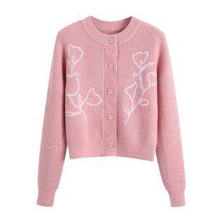 Flower Print Ribbed Cardigan