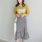 Band-waist Asymmetric Ruffle-hem Midi Skirt