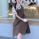 Short-sleeve Ribbon Print Mock-two Piece Dress