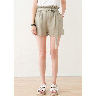 Band-waist Linen Blend Short With Belt