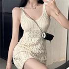 Pointelle Knit Mini Bodycon Tank Dress