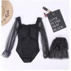 Set: Long-sleeve Star Patterned Mesh Paneled Swimsuit + Cover-up Skirt
