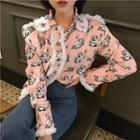 Swan Print Furry Long-sleeve Blouse