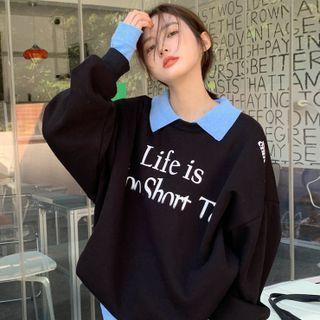 Lettering Sweatshirt / Collared Cardigan