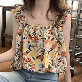 Sleeveless Floral Blouse White - One Size