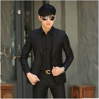 Suit Set: Buttoned Blazer + Straight-cut Dress Pants + Vest