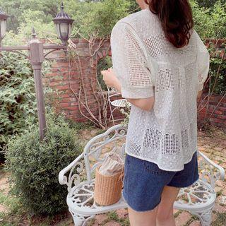 Mesh-trim Top Ivory - One Size