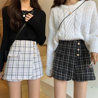 Plaid Tweed High-waist Wide-leg Shorts