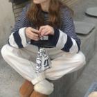 Long-sleeve Mock Two-piece Striped Loose-fit T-shirt As Figure - One Size