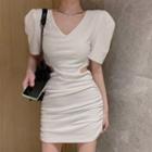 Plain Short-sleeve Cutout Ruched Mini Dress