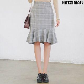 Band-waist Glen-plaid Mermaid Skirt