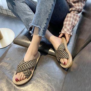 Patterned Woven Strap Slide Sandals