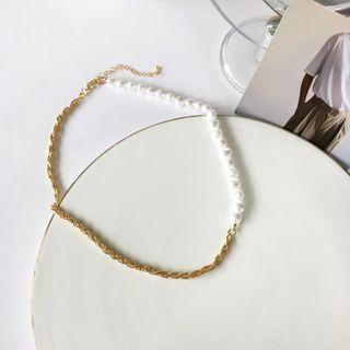 Faux Pearl Alloy Choker 1 Pc - Necklace - Gold & White - One Size
