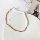Faux Pearl Alloy Choker 1 Pc - Necklace - Gold & White - One Size