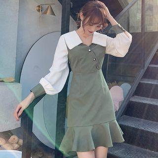 Long-sleeve Panel Button Mini A-line Dress