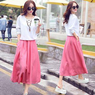 Set: Long-sleeve Drawstring Top + Midi Skirt