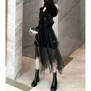 Blazer / Midi A-line Mesh Dress / Set