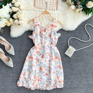 Floral Sleeveless A-line Chiffon Dress As Shown In Figure - One Size