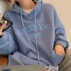 Plain Lettering Embroidered Long-sleeve Hoodie