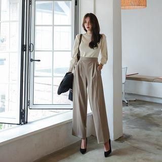 Button-side Wide Dress Pants
