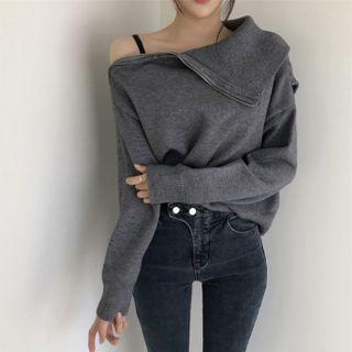 Slide Zipped Long-sleeve Plain Top