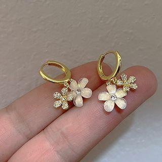 Flower Rhinestone Hoop Earring 1 Pair - 925 Silver Stud - Gold - One Size