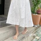 Square-neck Flower-embroidered Long Dress Ivory - One Size