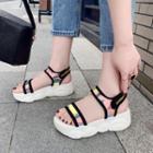 Platform Wedge Iridescent Adhesive Strap Sandals