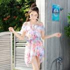 Set: Patterned Bikini + Short-sleeve Cover-up Dress