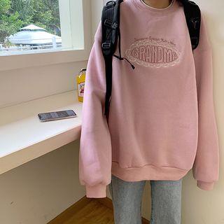 Long-sleeve Plain Sweatshirt Nude Pink - One Size