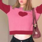 Colorblock Heart Print Sweater