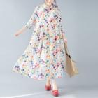 3/4-sleeve Printed Midi Dress White - One Size