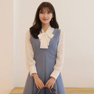 Tie-neck Patterned Sheer Blouse