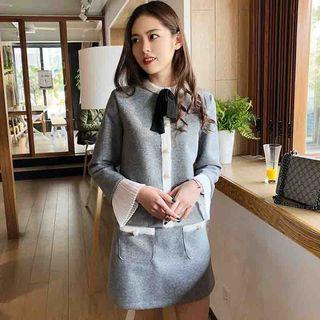 Set: Bow Neck Top + A-line Skirt
