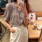 Round-neck Short-sleeve Floral Blouse