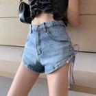 Washed Denim Lace-up Shorts