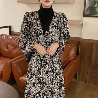 Mock Two-piece Floral Midi Dress Floral - One Size