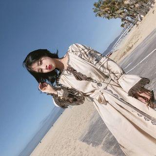 Long-sleeve Tasseled Embroidered Dress