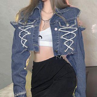 Drawstring Button-up Cropped Jacket