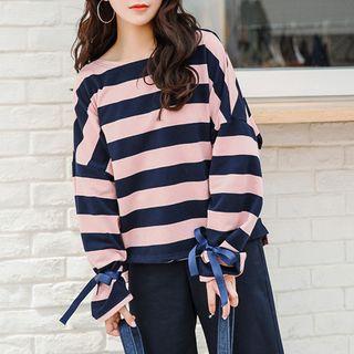 Ribbon Detail Striped Pullover