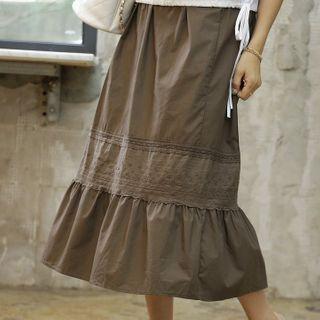 Band-waist Lace-trim Skirt