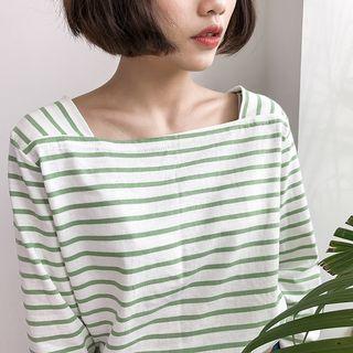Striped Long-sleeve Square Neck T-shirt
