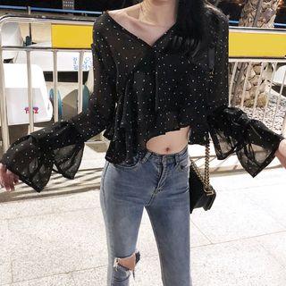 Long-sleeve Dotted Ruffled Top