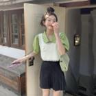 Puff Short-sleeve Shirt / Pointelle Vest