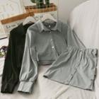 Set: Long-sleeve Crop Jacket + High-waist Mini Skirt