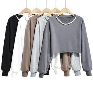 Puff-sleeve Beaded Sweatshirt