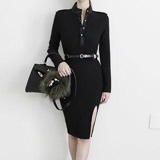 Long-sleeve Half-placket Sheath Dress